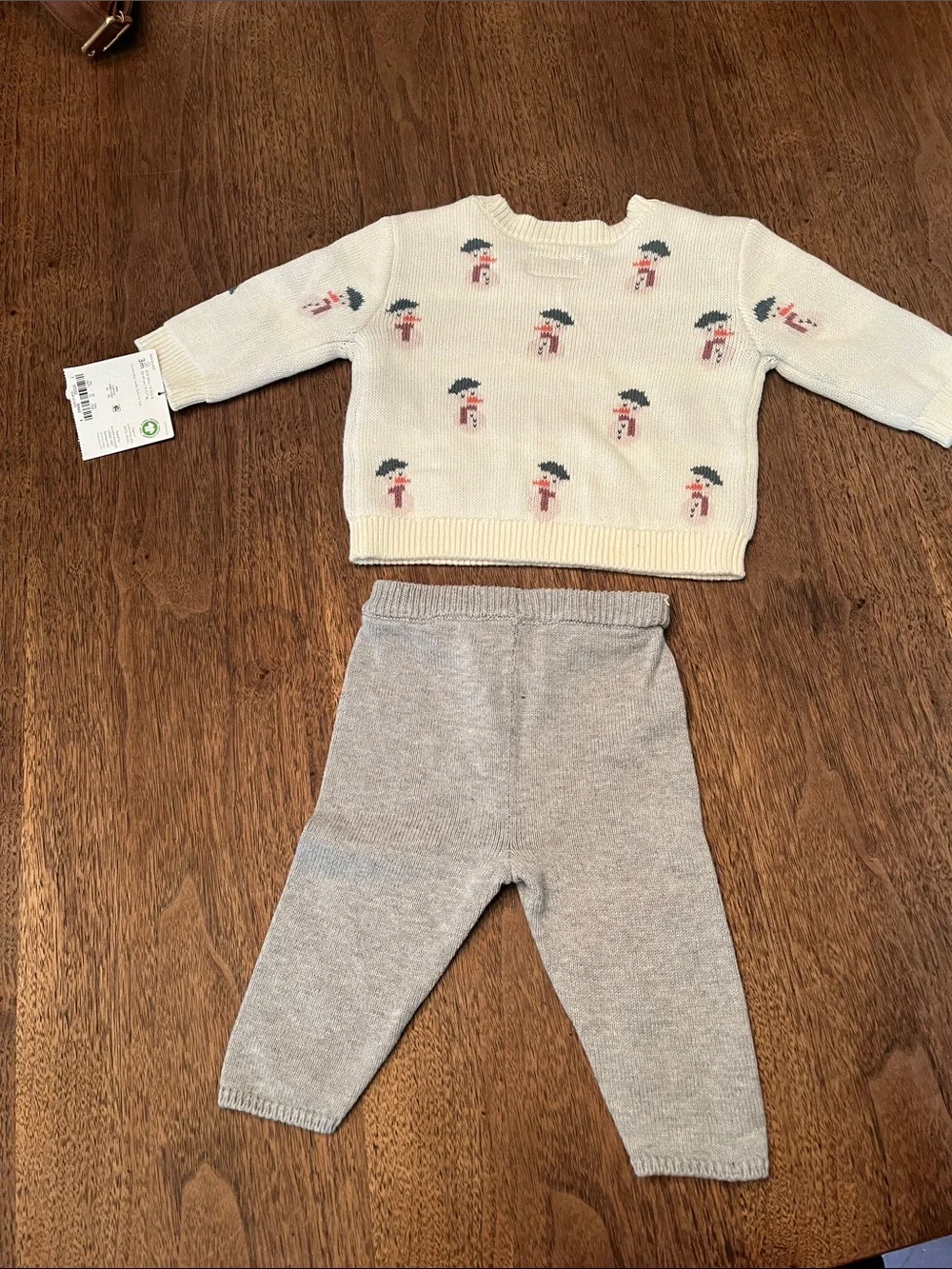 Little Planet Cream Snowman Knit Sweater & Gray Knit Pants Set